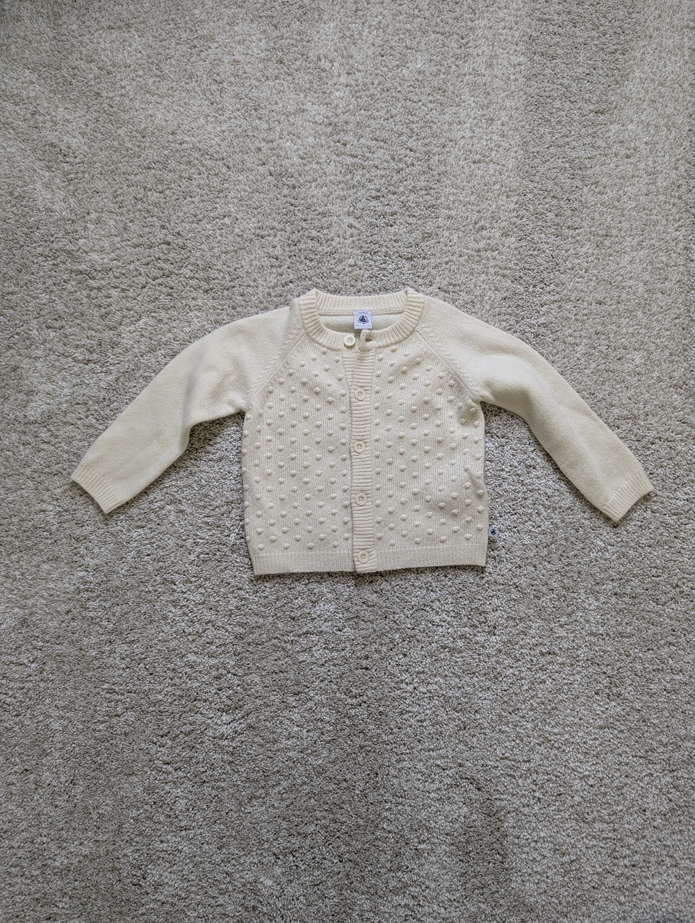 Petit Bateau Cream Textured Bobble Knit Cardigan - 36 Months